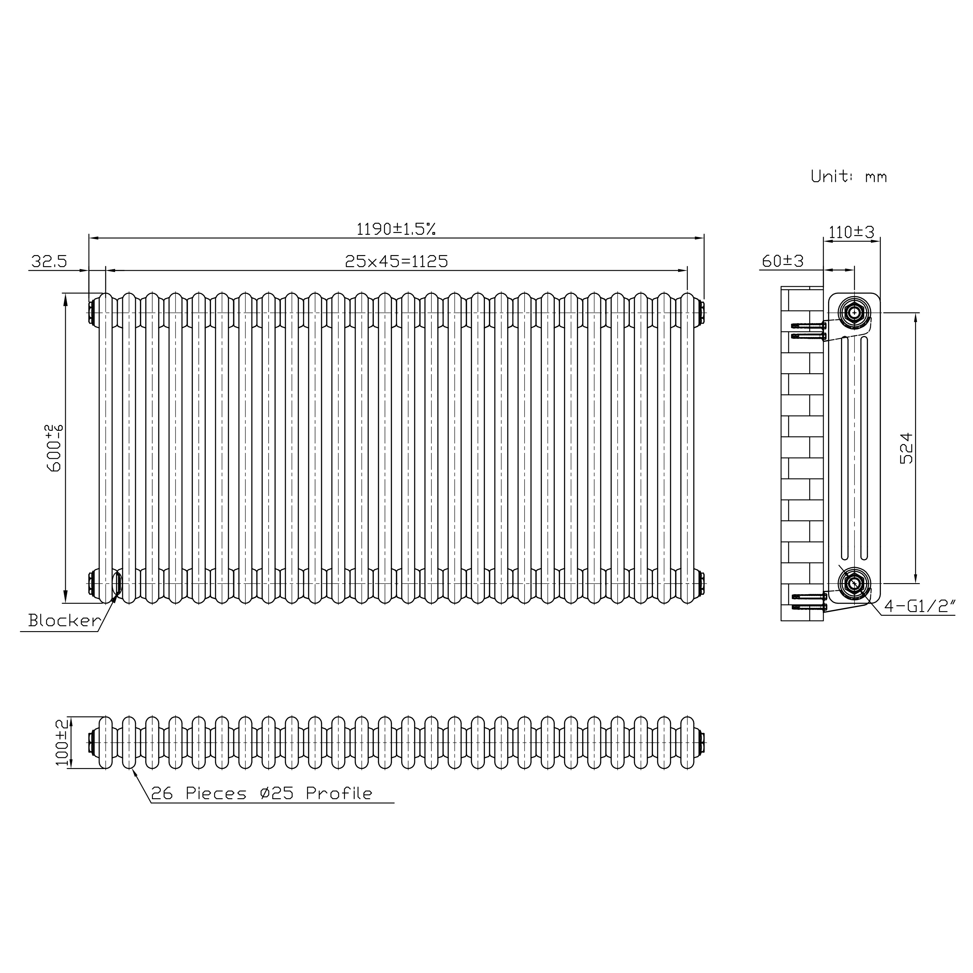 Q-Rax Radiatori Tradizionali 600x1190 Termosifone Metallo Grezzo