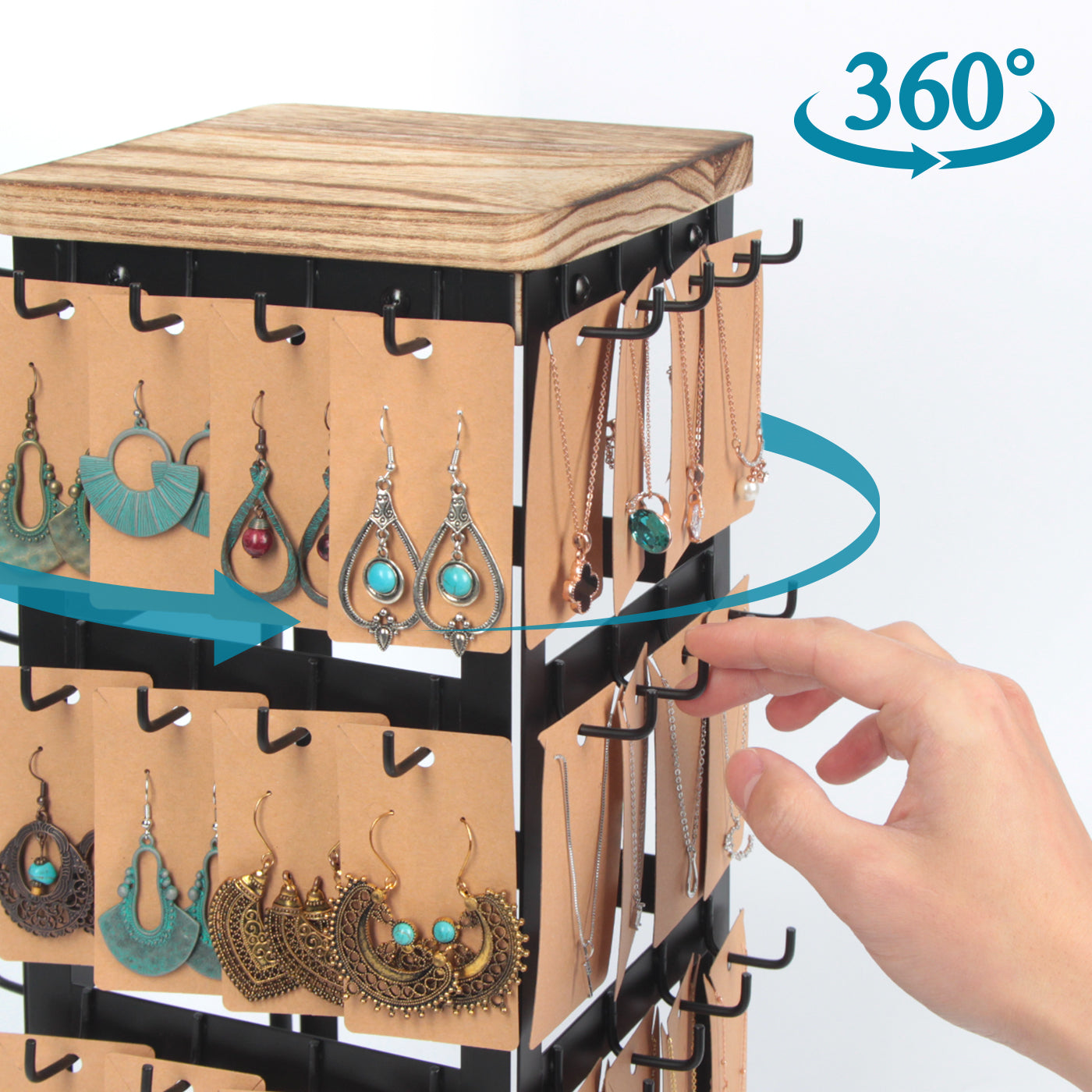 Jackcube Design Portagioie Girevole Nero 3 Piani 48 Ganci Orecchini