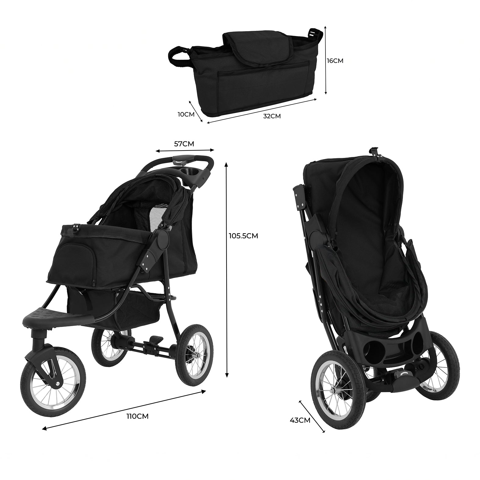 Q-Rax Accessori per la casa passeggino jogger animali nero pieghevole