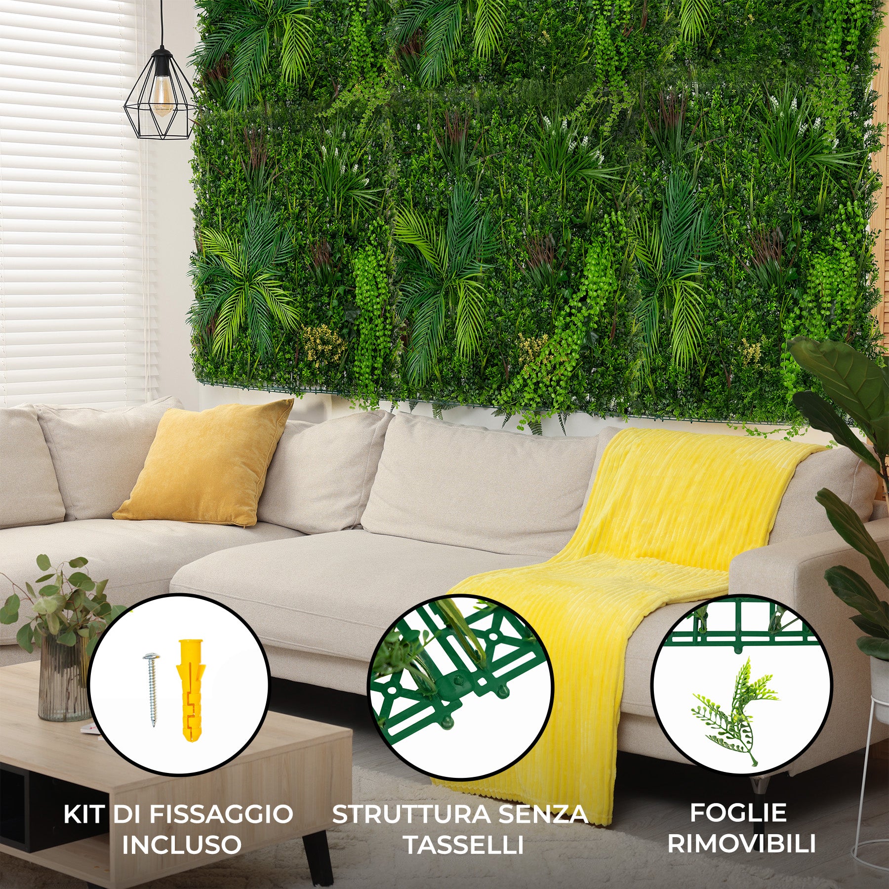 Q-Rax Piastrella Parete Verde 100x100 Piante Artificiali UV