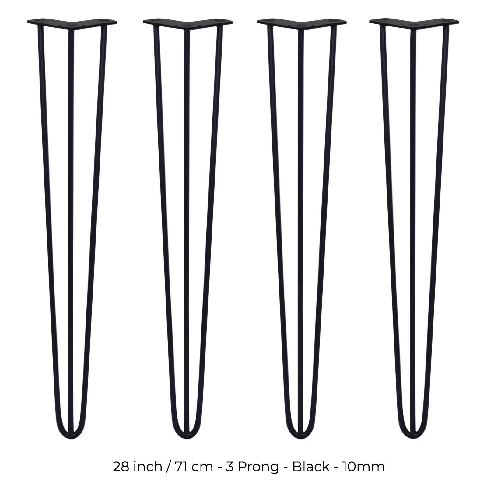 Q-Rax Gambe Per Tavoli 71cm 3 Rebbi Gambe Nere 4 Pezzi