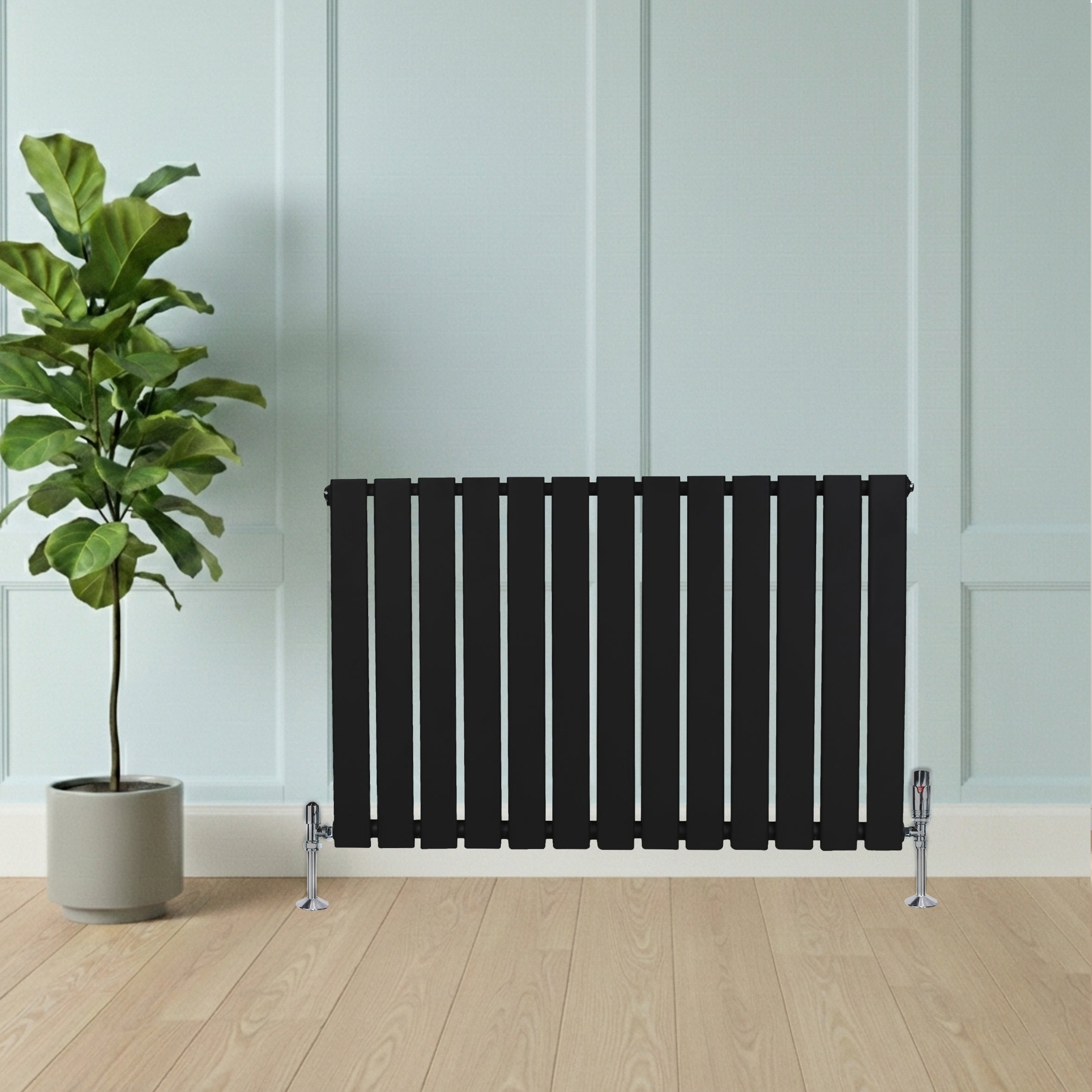 Q-Rax Radiatore Piatto Monocolonna 600x910 mm Nero con Valvole