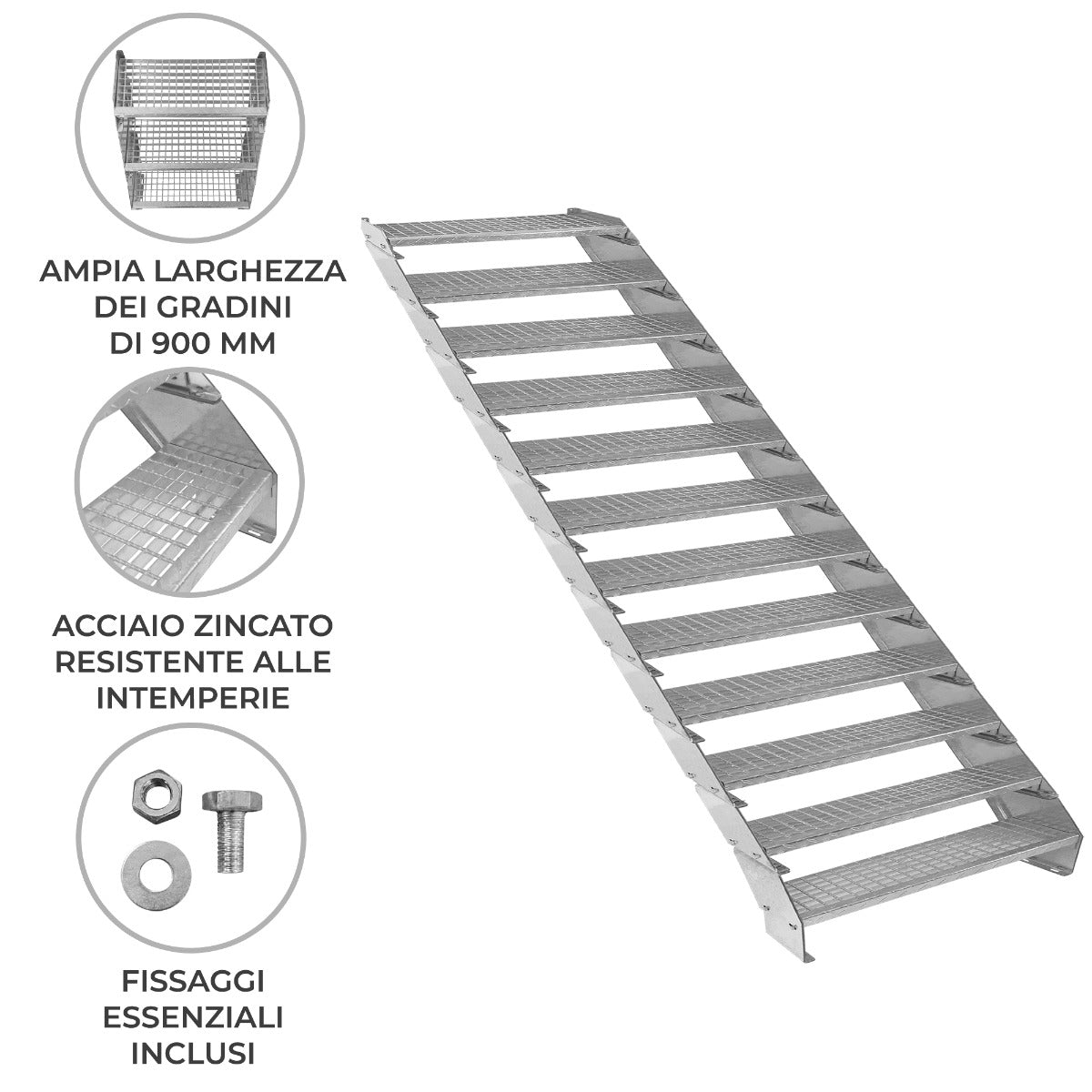 Q-Rax Scala Zincata 12 Elementi Gradini Acciaio 900 mm
